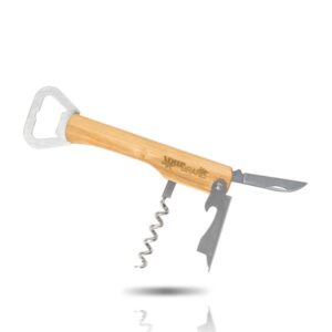 Bamboo Opknife Saca-rolhas em bambu e aço inox, c/ abre-cápsulas e canivete