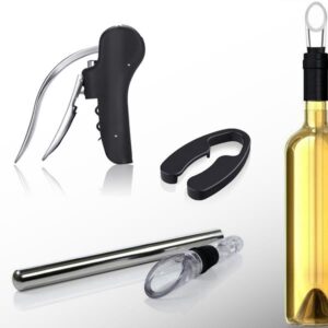 Starwine Set de vinho em aço inoxidável, com saca-rolhas, refrigerador e corta-cápsulas