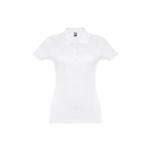 THC EVE WH. Polo cintado para senhora de manga curta em algodão cardado