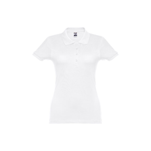 THC EVE WH. Polo cintado para senhora de manga curta em algodão cardado