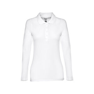 THC BERN WOMEN WH. Polo de manga comprida para senhora em algodão cardado