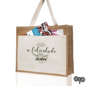 SunSet Saco em juta com bolsa frontal 100% algodão