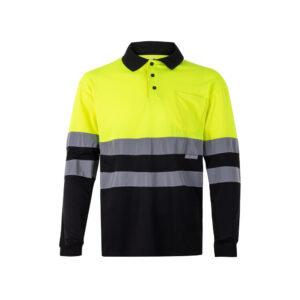 VL VULCAN. Polo bicolor bird-eye (160g/m²) de manga comprida, em poliéster (100%)