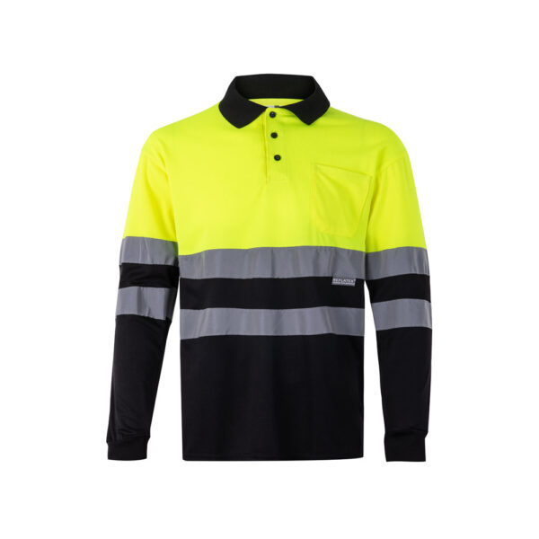 VL VULCAN. Polo bicolor bird-eye (160g/m²) de manga comprida, em poliéster (100%)