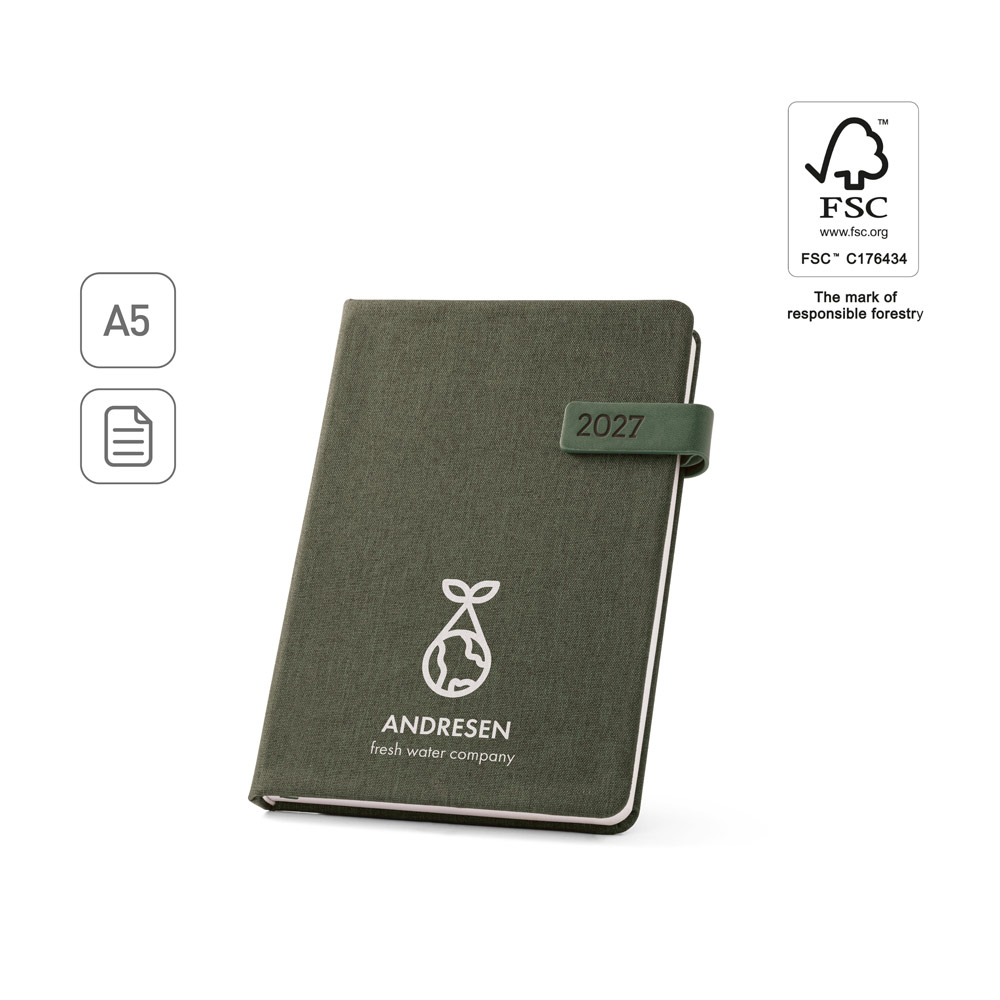 ANDRESEN A5. Agenda A5 em poliéster reciclado (100% rPET)