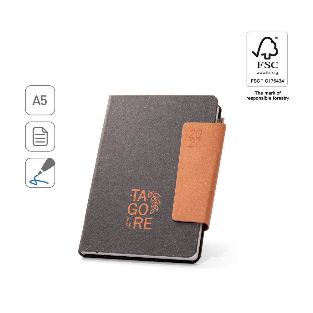 TAGORE A5. Agenda A5 em pele (58% reciclada)