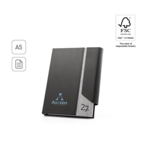 AUSTEN A5. Agenda A5 em PU (58% reciclado) e poliéster reciclado (100% rPET) 300D