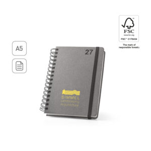 SIMMEL A5. Agenda A5, com argolas, em pele (58% reciclada)