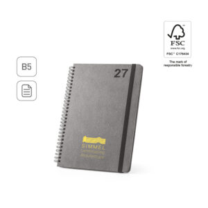 SIMMEL B5. Agenda B5, com argolas, em pele (58% reciclada)
